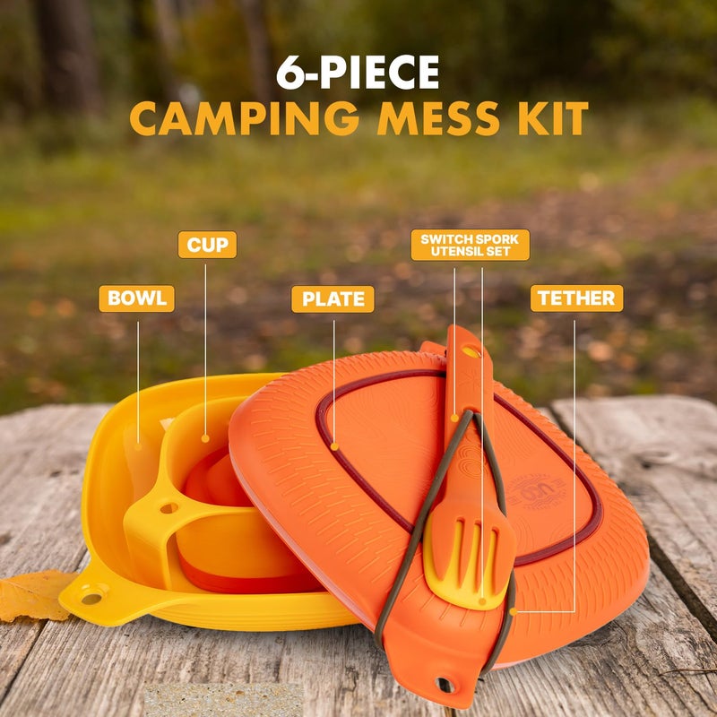 UCO 6-Piece Camping Mess Kit with Bowl, Plate, Collapsible Cup, and Switch Camping Spork - Image 2